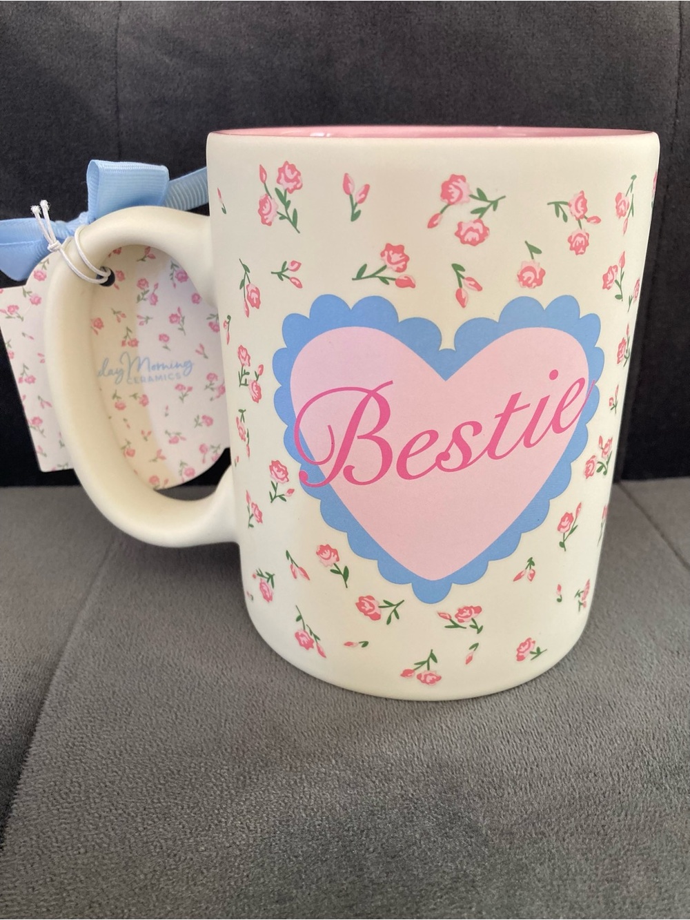 Bestie Soft Touch Floral Mug - Scalloped Heart & Pink Roses, BFF - Picture 2 of 4